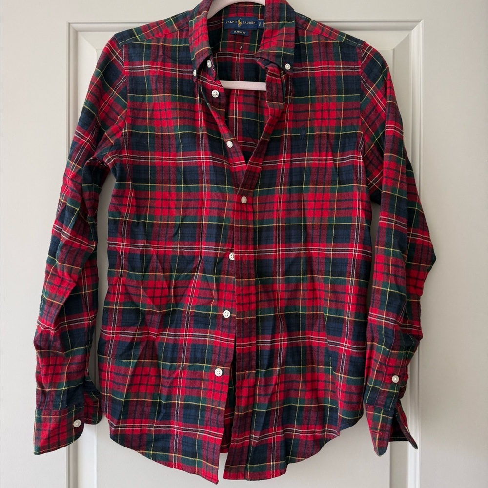 Ralph Lauren Red and Green Plaid Button-Down Shirt